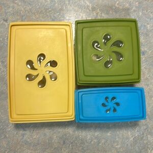 Vintage Rubbermaid Storage Containers Lot of 3 w/Daisy See Thru Lids RETRO RARE